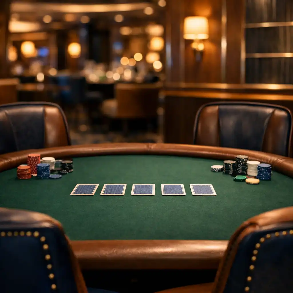 Stół pokerowy w kameralnej strefie casino na wycieczkowcu